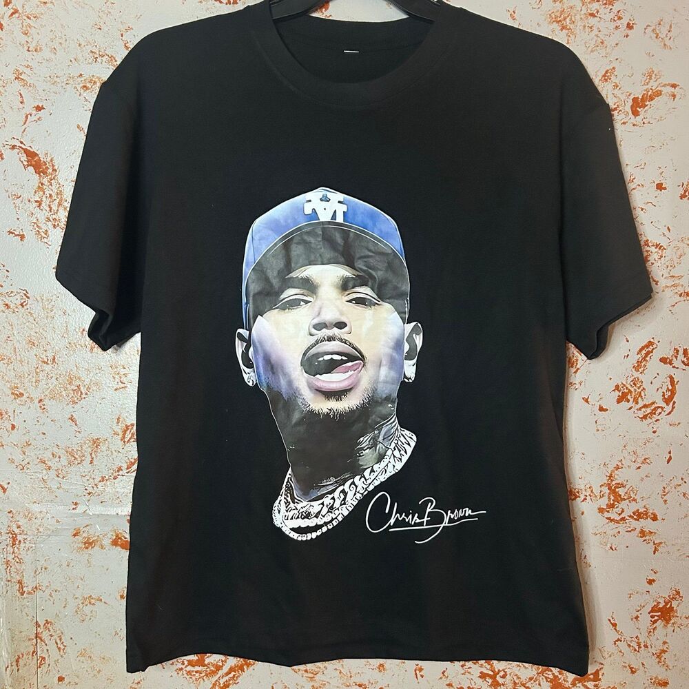 Chris Brown Graphic T-Shirt Men’s Large Black R&B Rap Music Portrait Tee